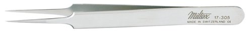 Forceps Jeweler Forceps Miltex® No. 5 OR / Surgical Grade NonMagnetic Stainless Steel NonSterile NonLocking Thumb Handle Straight Very Fine, Pointed Tips by Integra York PA, Inc. (Miltex)  ID 17-305